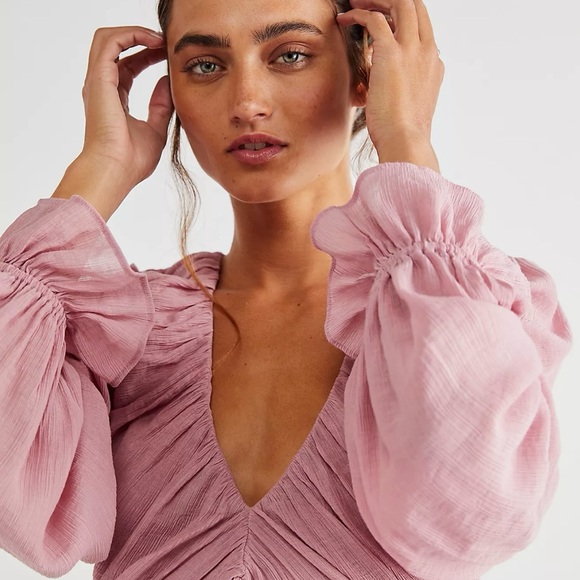 NWT Free People Daia Sheer Balloon Sleeve Top Sz Small - Picture 8 of 8